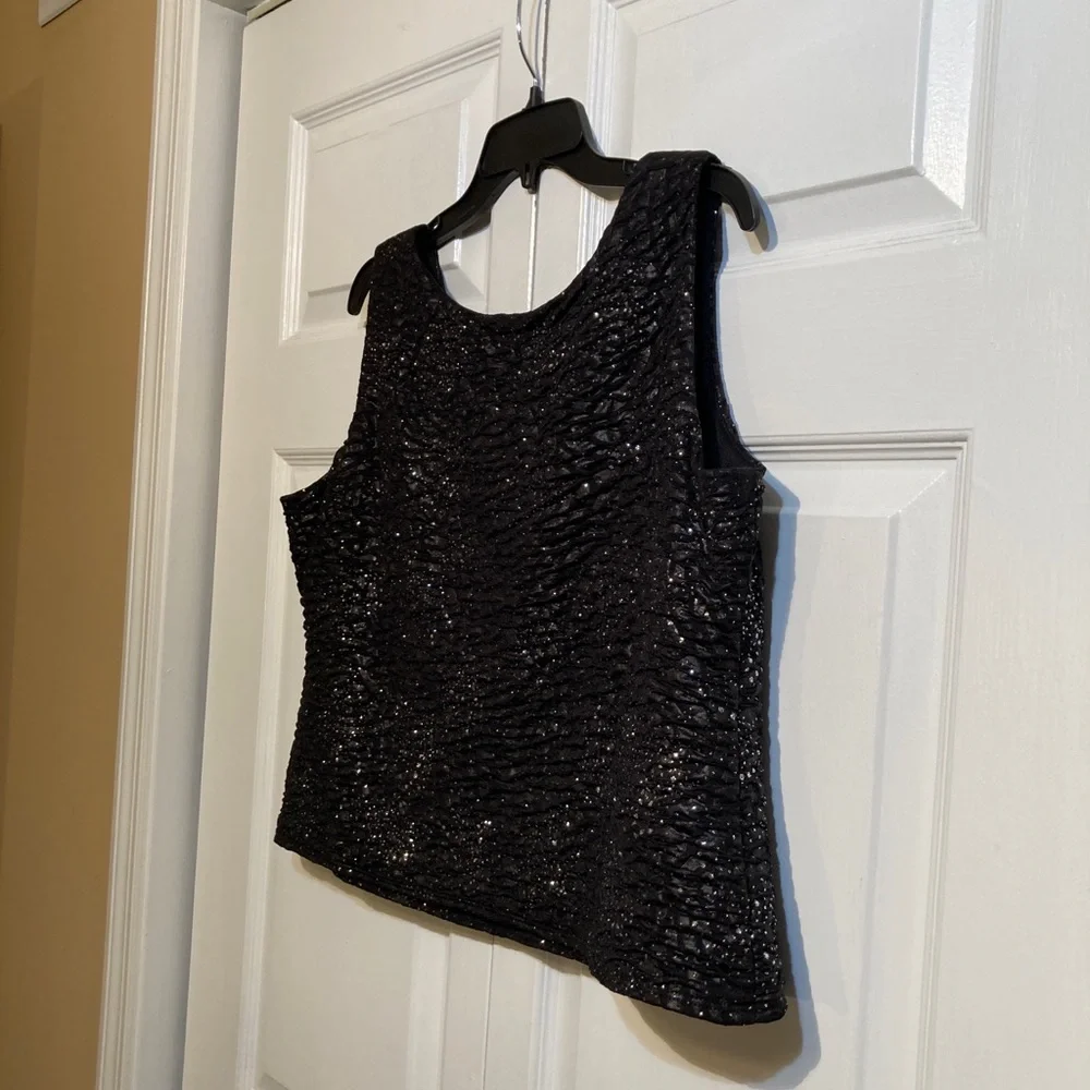 6/27/26 R&M Richards Black Glitter Shimmer Sleeveless Evening Tank Top Size L - Picture 8 of 9
